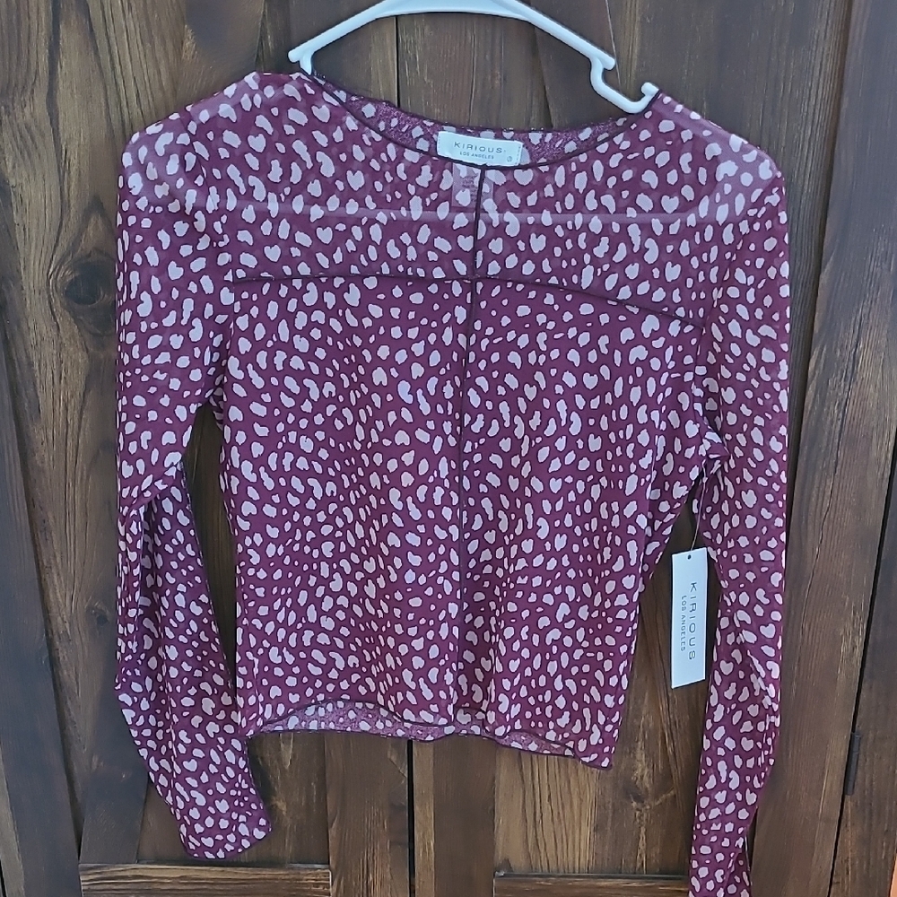 Red and White Fitted Long Sleeve Blouse